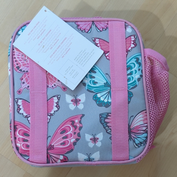 Pottery Barn Kids Pink and Gray Butterfly Lunch Bag - Picture 3 of 5